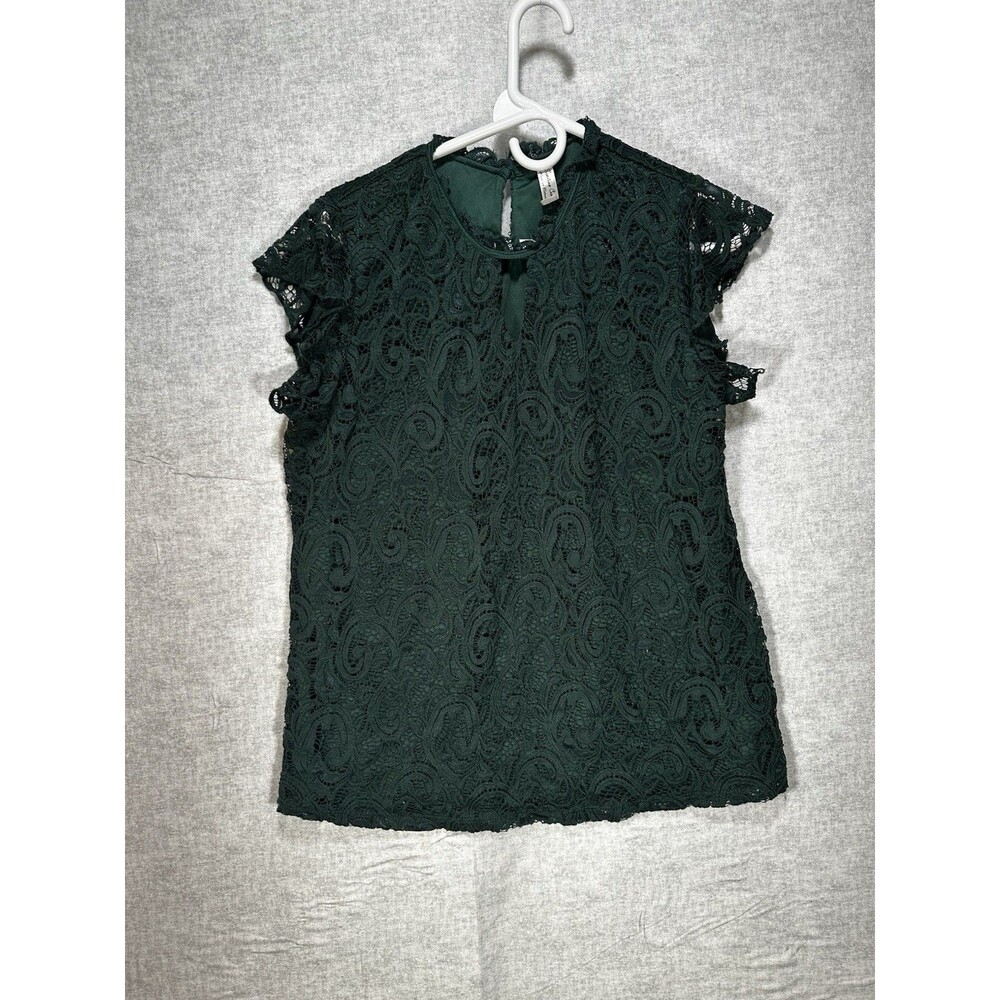 Per Seption Concept Green Lace Top Key Hole Neck Front Womens Size Large Stretch